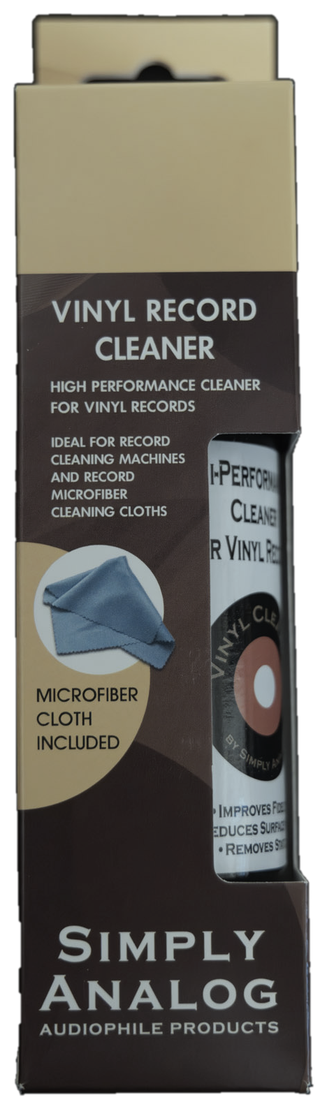 Simply Analog Vinyl Record Cleaner mit Mikrofasertuch.